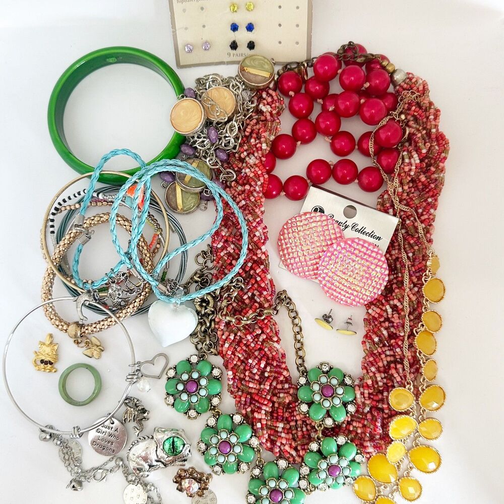 Jewelry Lot Vintage to modern Colorful Statement Necklaces Earrings Bracelets